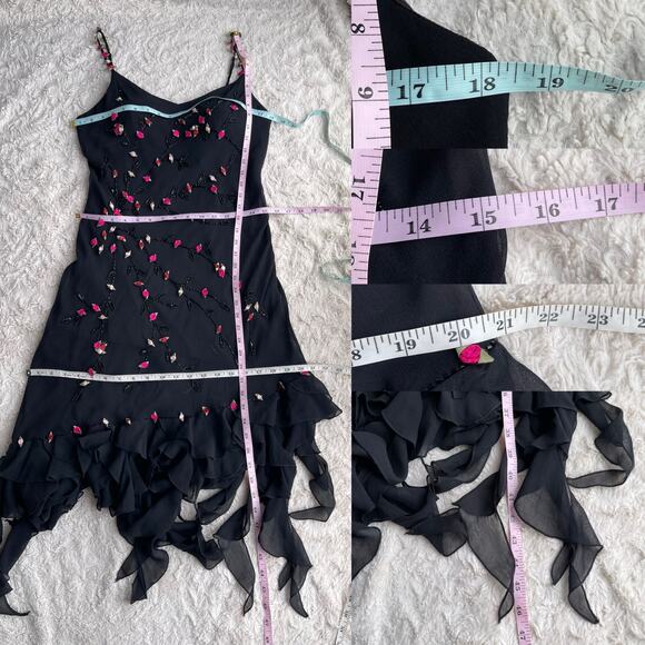 Cache silk rosette beaded slip dress prom gown ruffle formal cocktail floral M - Picture 5 of 16